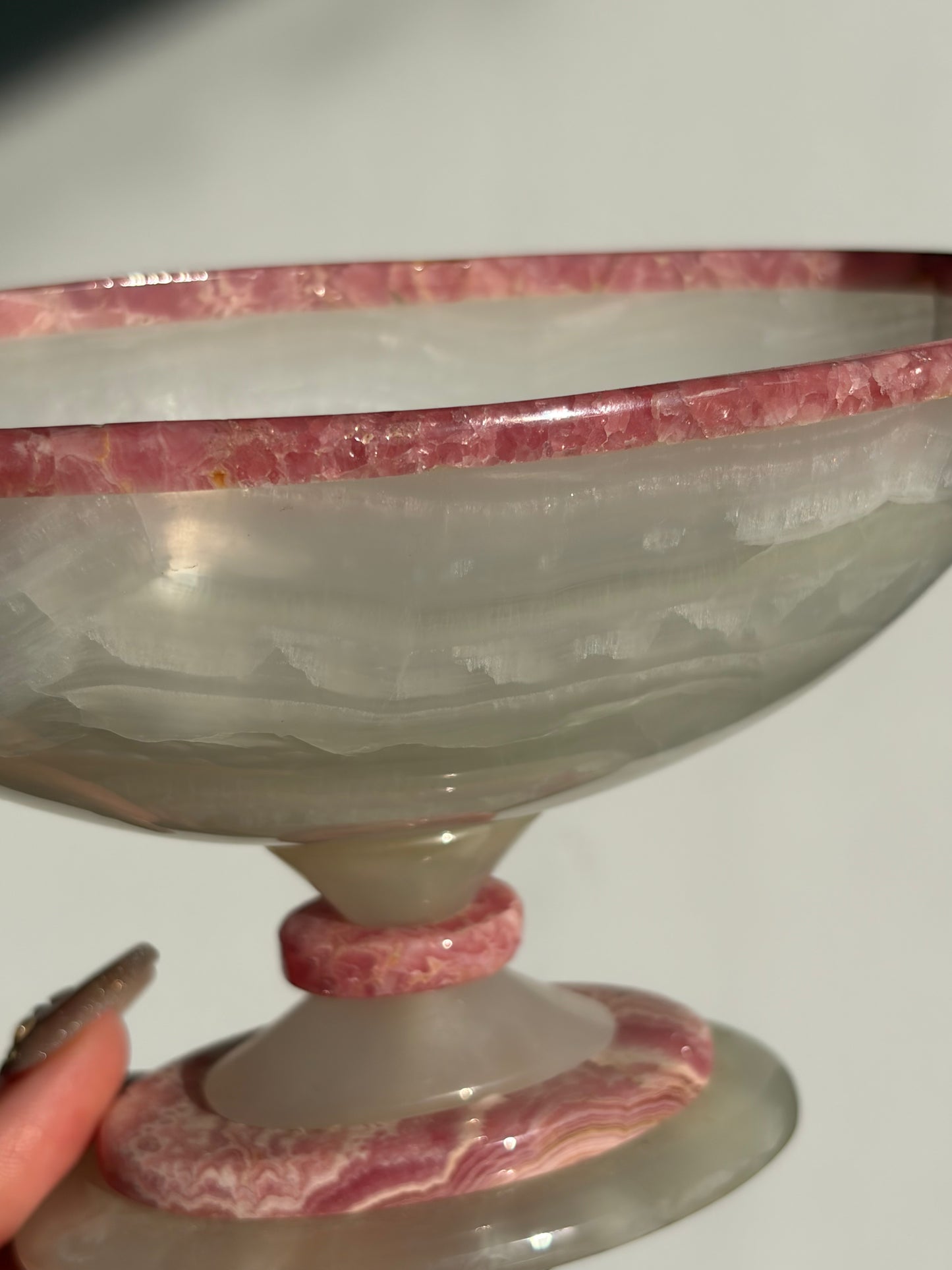Floral Banded Rhodochrosite & White Calcite Vessel
