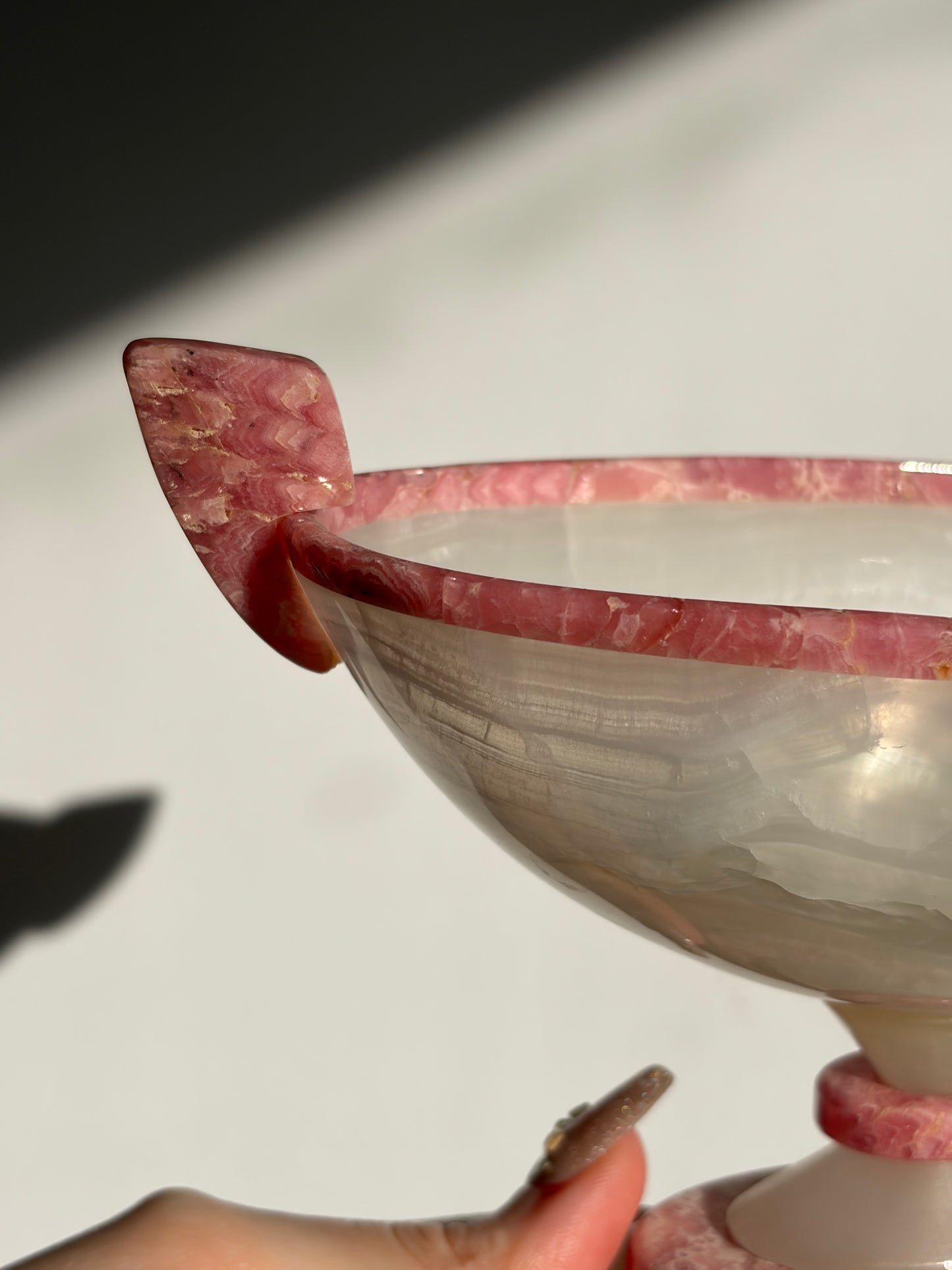 Floral Banded Rhodochrosite & White Calcite Vessel