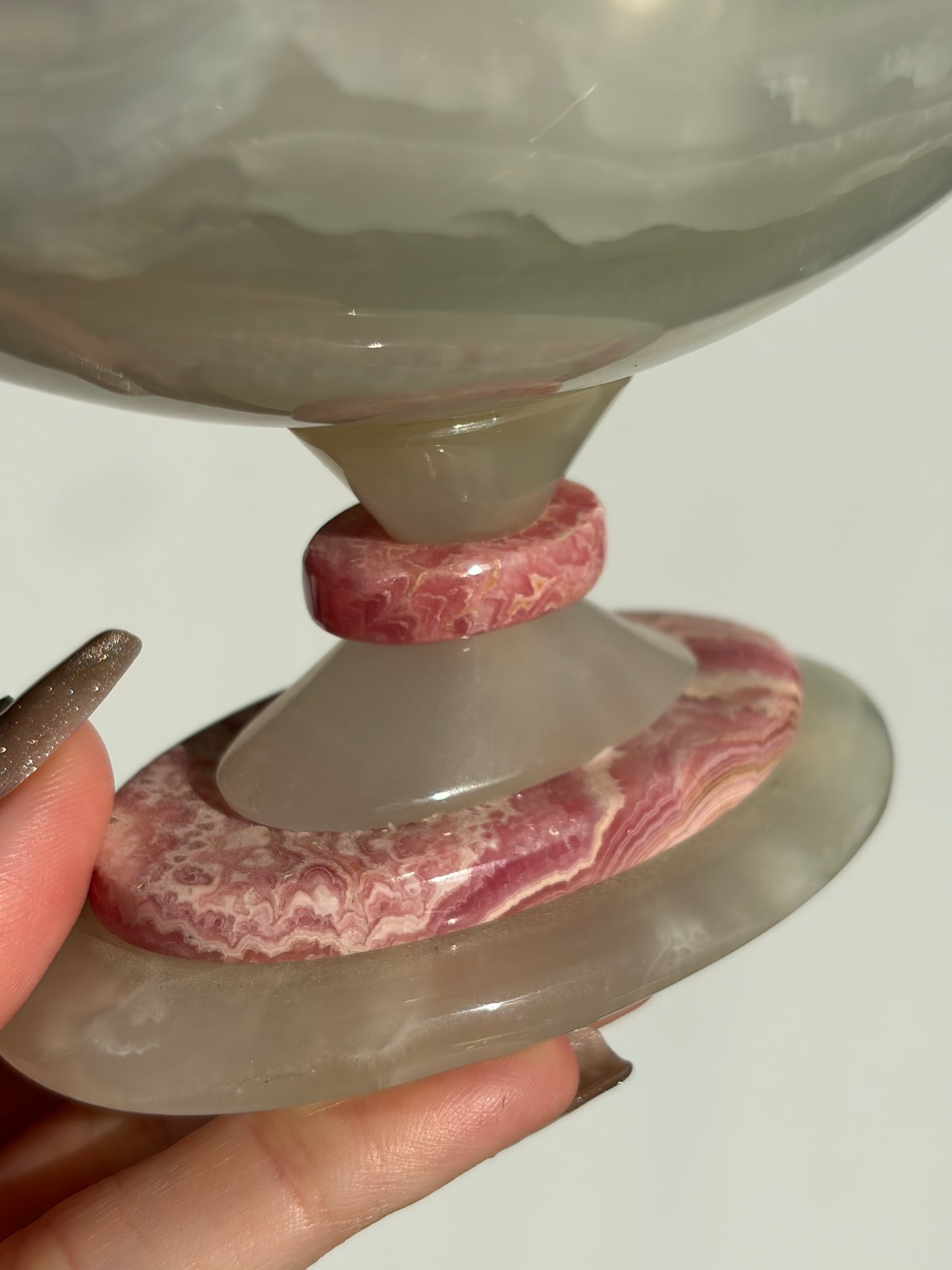 Floral Banded Rhodochrosite & White Calcite Vessel