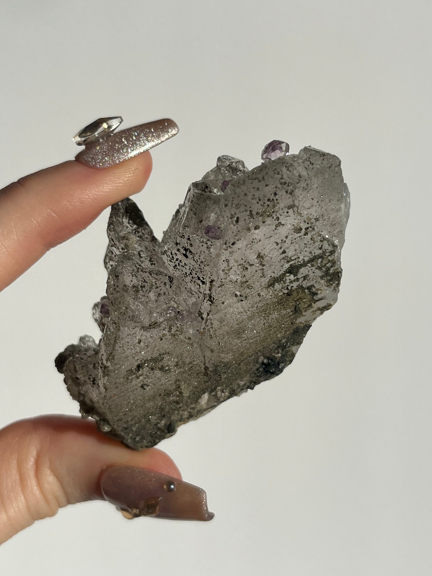 Sceptre Amethyst on Etched Quartz with Biotite Specimen A (Collector’s Choice)