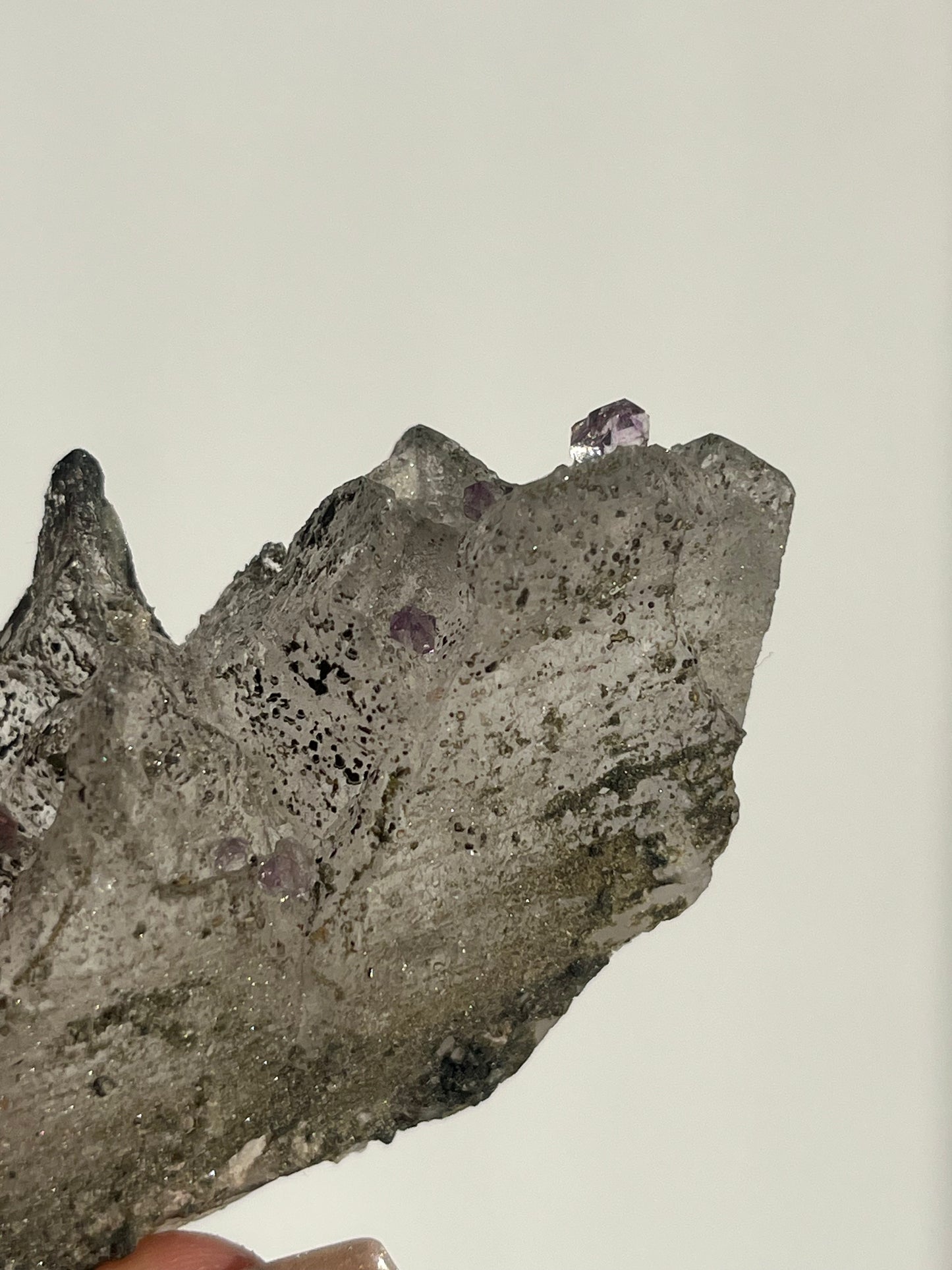Sceptre Amethyst on Etched Quartz with Biotite Specimen A (Collector’s Choice)