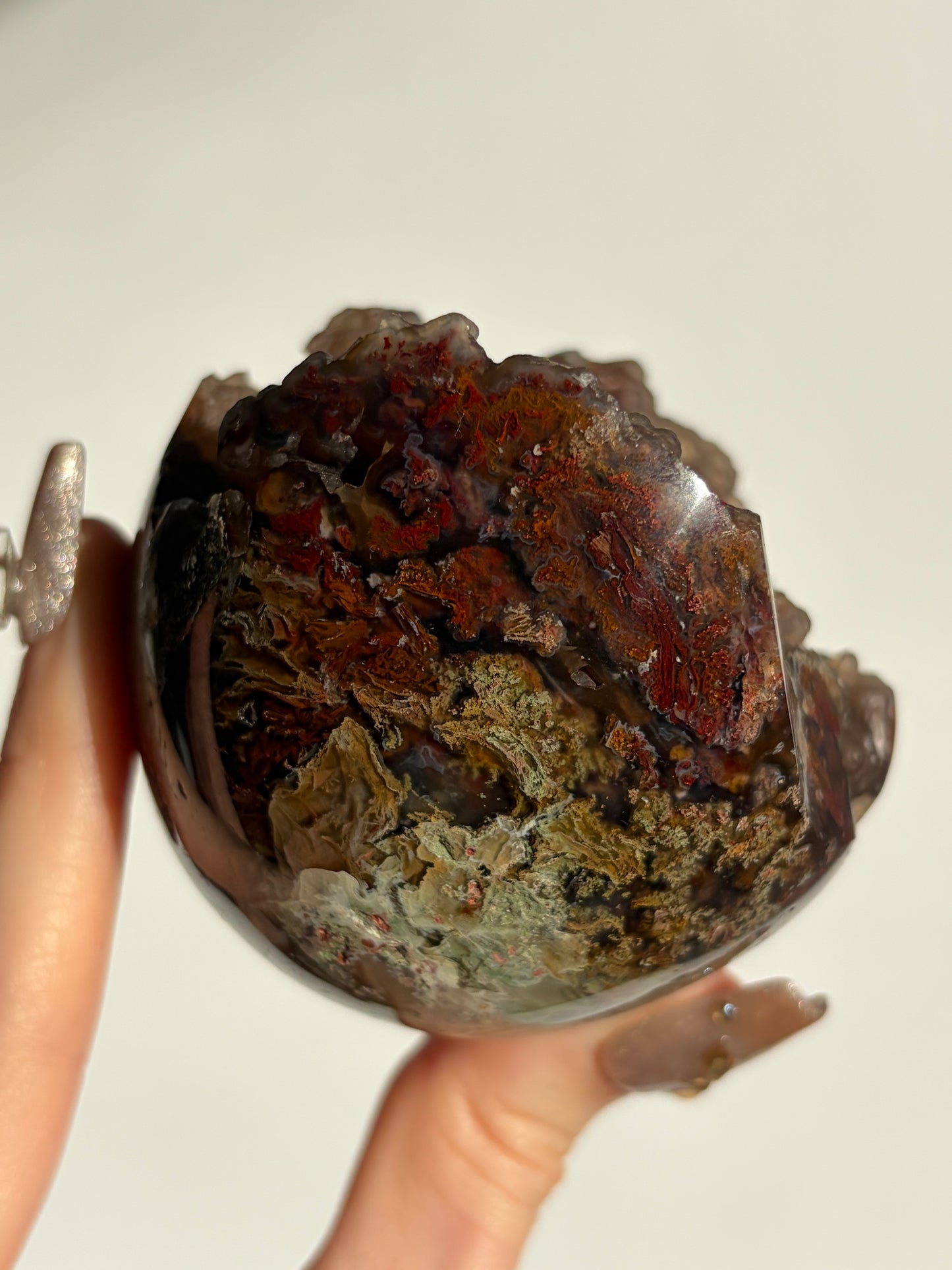 “Moss-bound World” Tembaga Moss in Botryoidal Chalcedony Sphere A