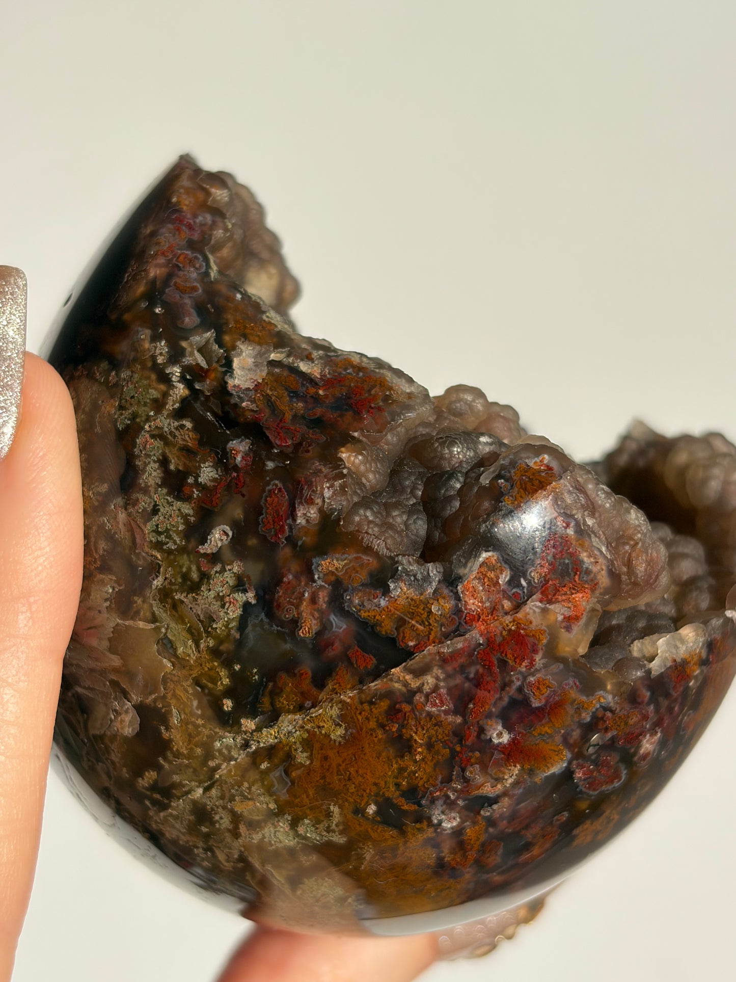 “Moss-bound World” Tembaga Moss in Botryoidal Chalcedony Sphere A