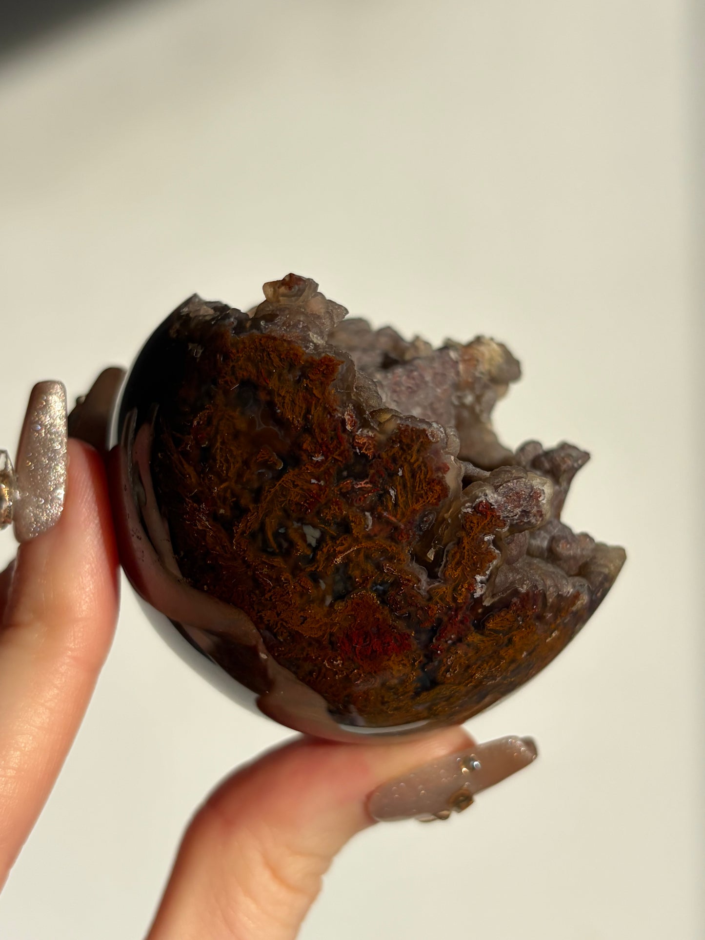 “Veils of the Mother” Tembaga Moss in Botryoidal Chalcedony Sphere C