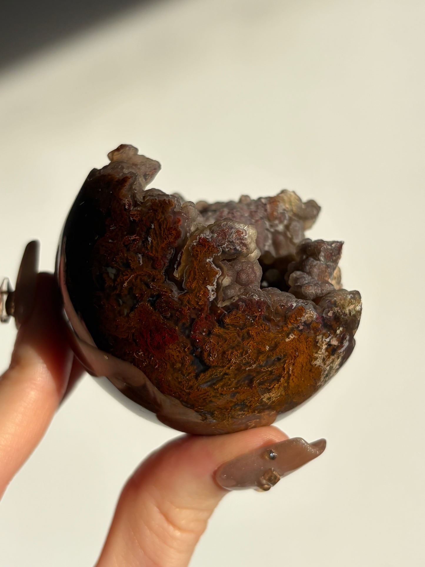 “Veils of the Mother” Tembaga Moss in Botryoidal Chalcedony Sphere C