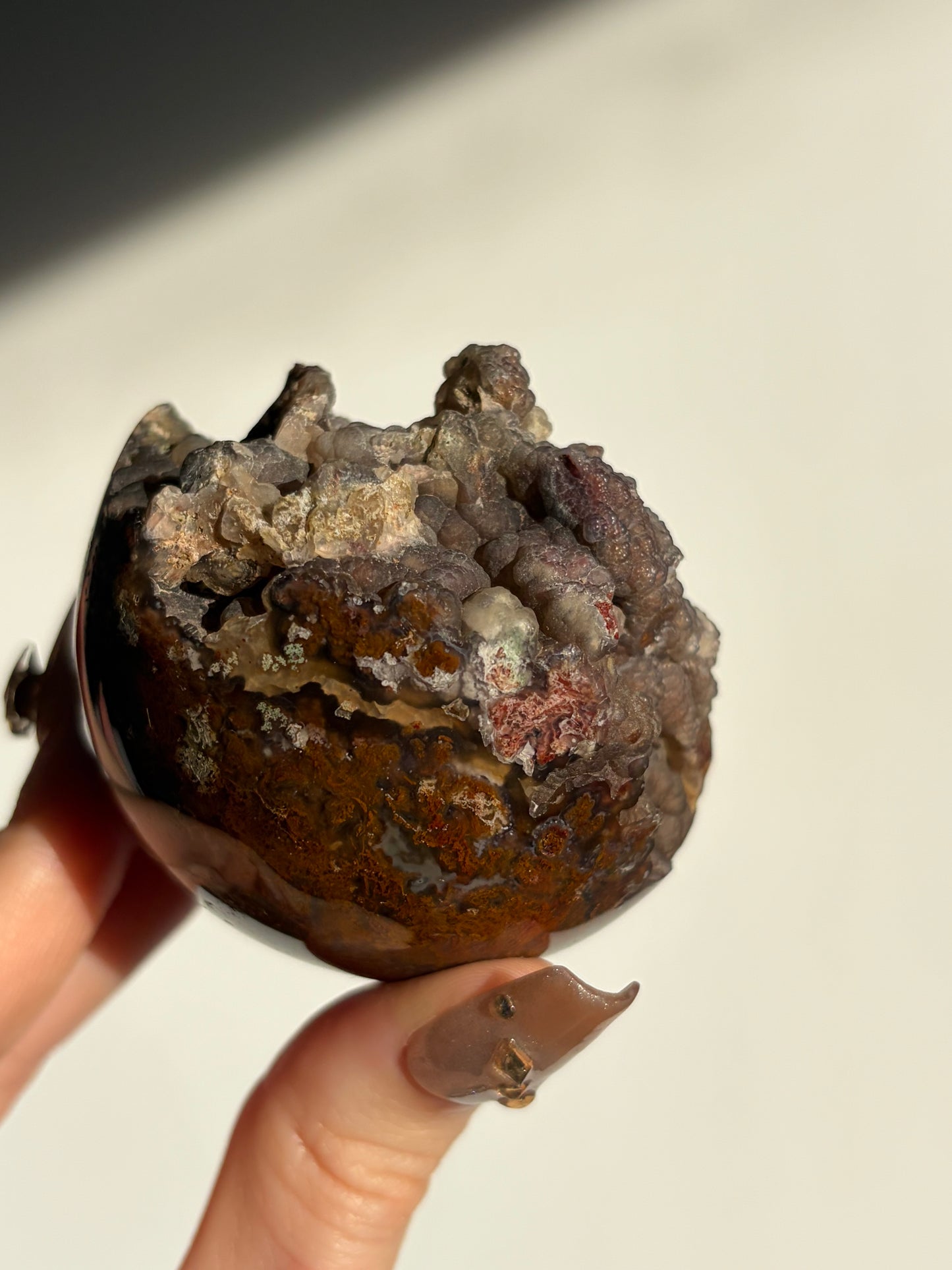 “Veils of the Mother” Tembaga Moss in Botryoidal Chalcedony Sphere C