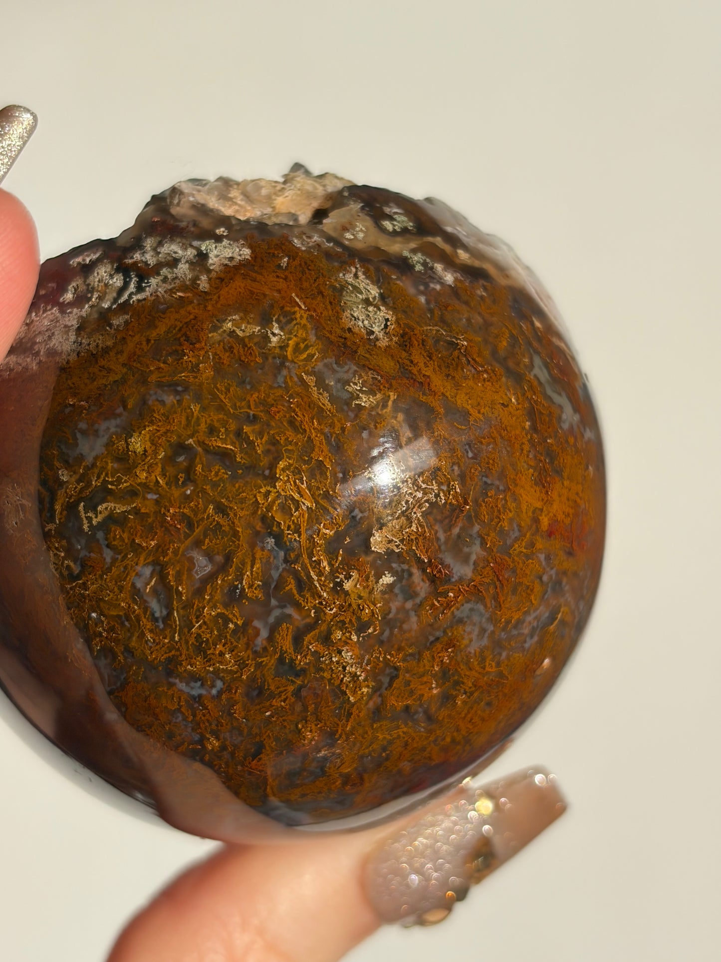 “Veils of the Mother” Tembaga Moss in Botryoidal Chalcedony Sphere C