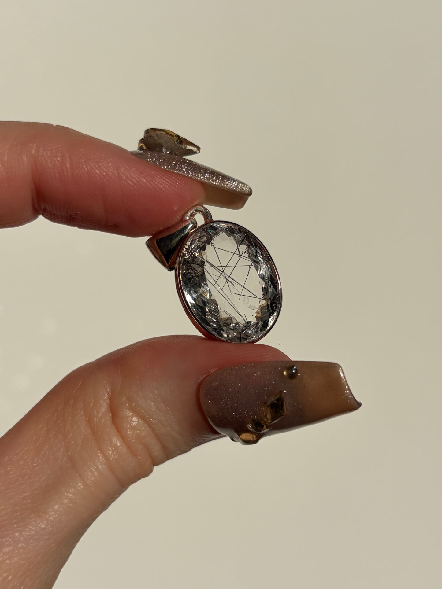 A Grade Faceted Tourmalinated Quartz Pendant