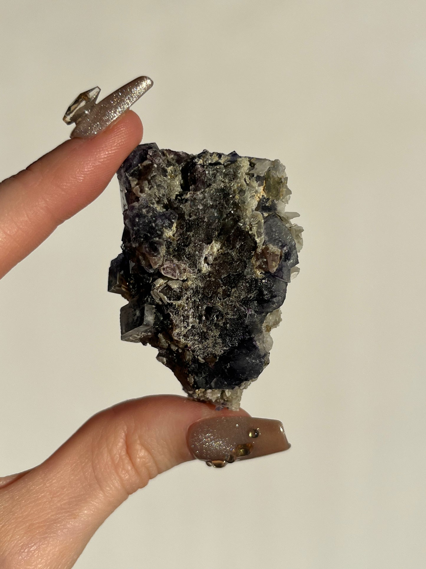 Violet Yindu Fluorite with Muscovite and Calcite Specimen C