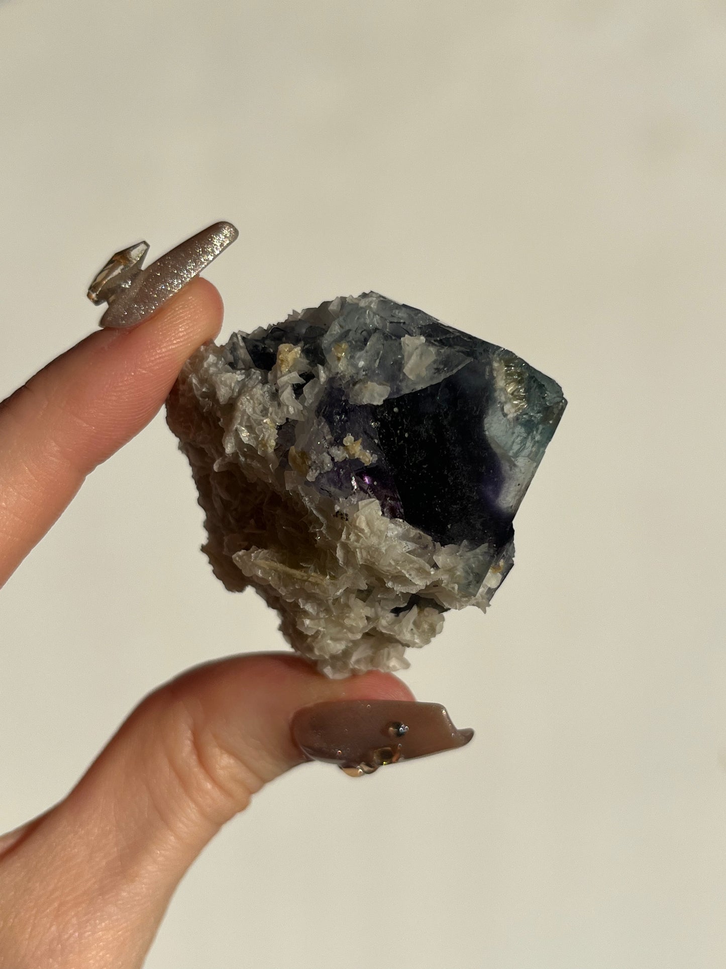 Violet-Green Yindu Fluorite with Muscovite and Calcite Specimen D