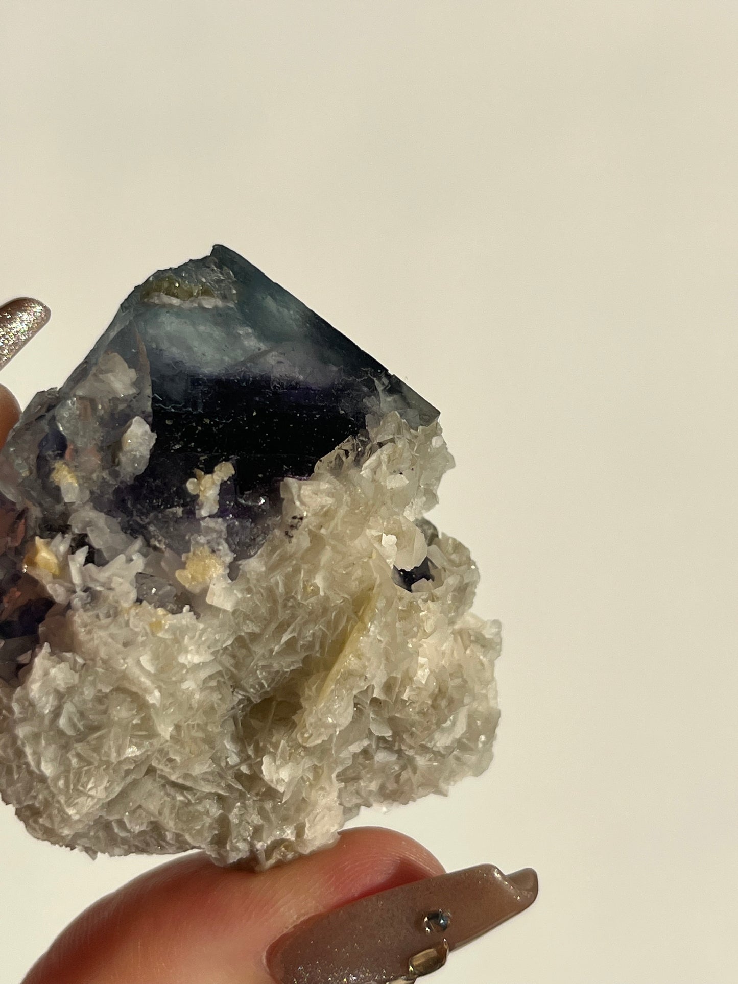 Violet-Green Yindu Fluorite with Muscovite and Calcite Specimen D