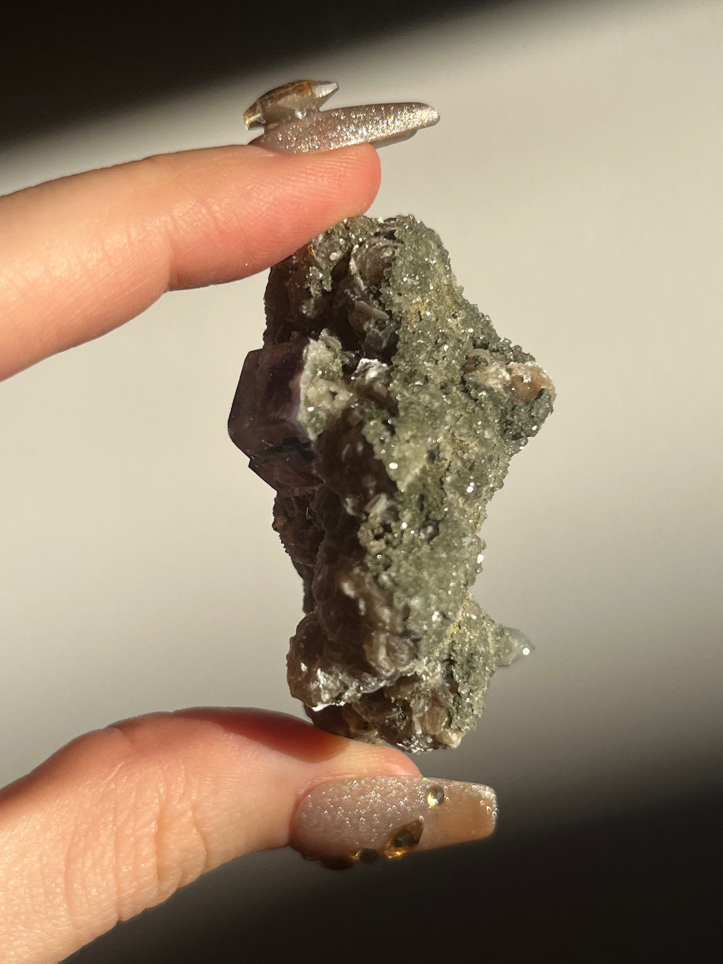 Yaogangxian Purple Phantom Fluorite Specimen with Muscovite and Chlorite Coated Quartz C