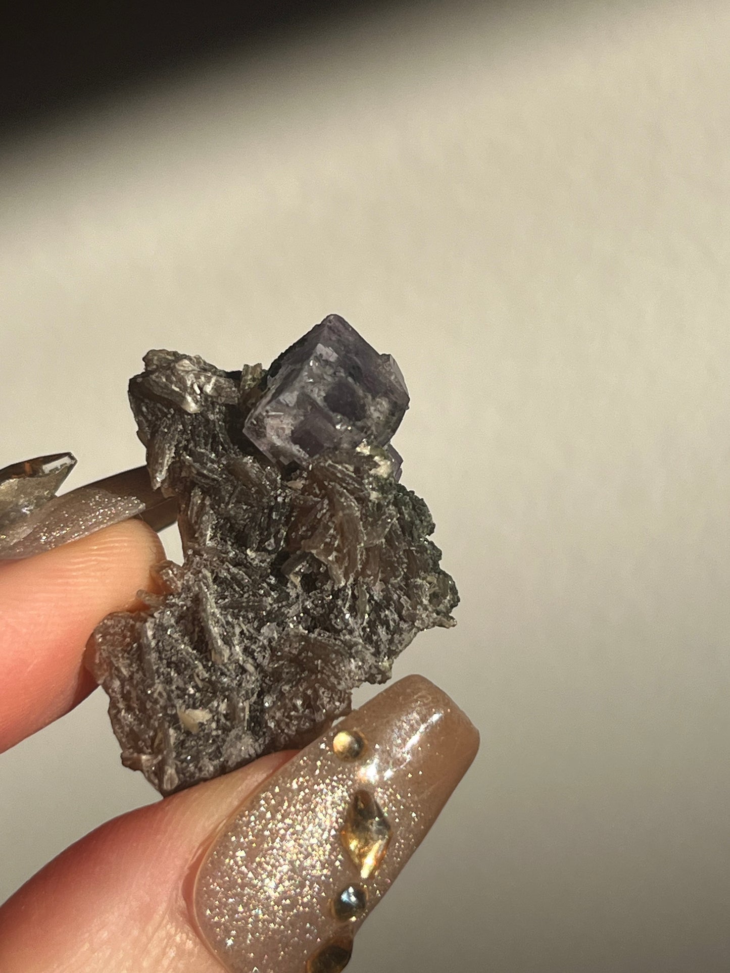 Yaogangxian Purple Fluorite with Muscovite Specimen J