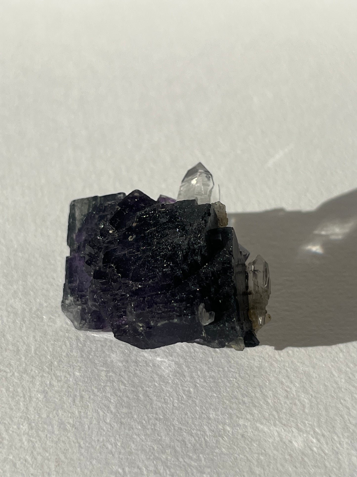 Dark Purple Yaogangxian Fluorite Specimen with Quartz and Bismuthinite Rutile Inclusions