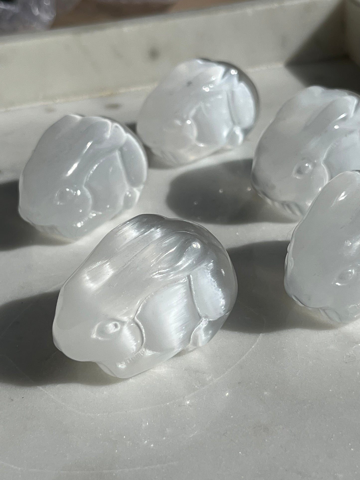 Satin Spar Selenite Bunny Carving (Perfectly Imperfect)