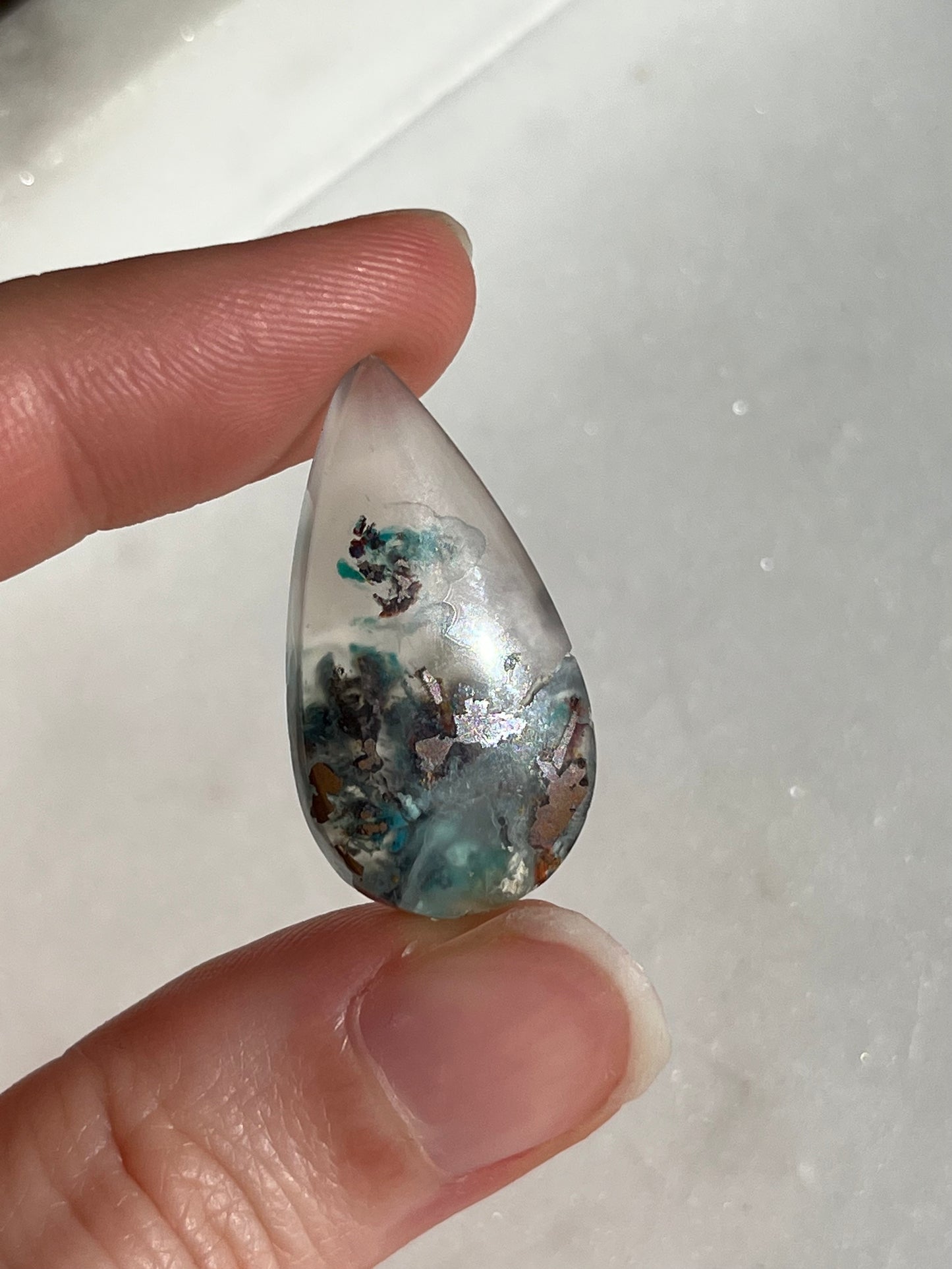 Native Copper & Chrysocolla in Chalcedony Teardrop Cabochon (You Choose)