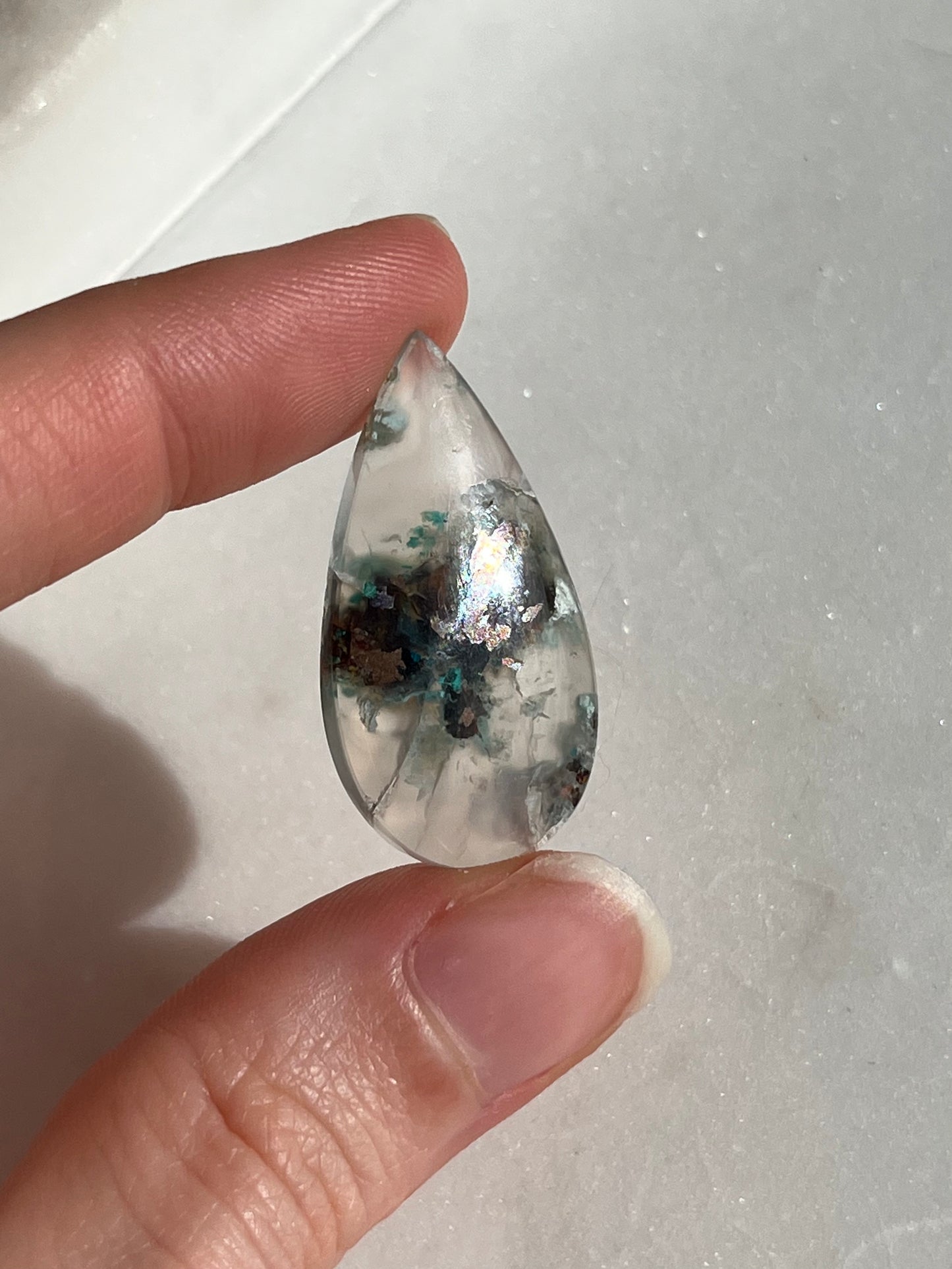 Native Copper & Chrysocolla in Chalcedony Teardrop Cabochon (You Choose)