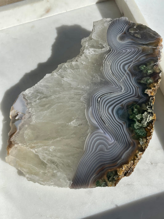Danau Agate with Green Moss & Quartz Slab #2