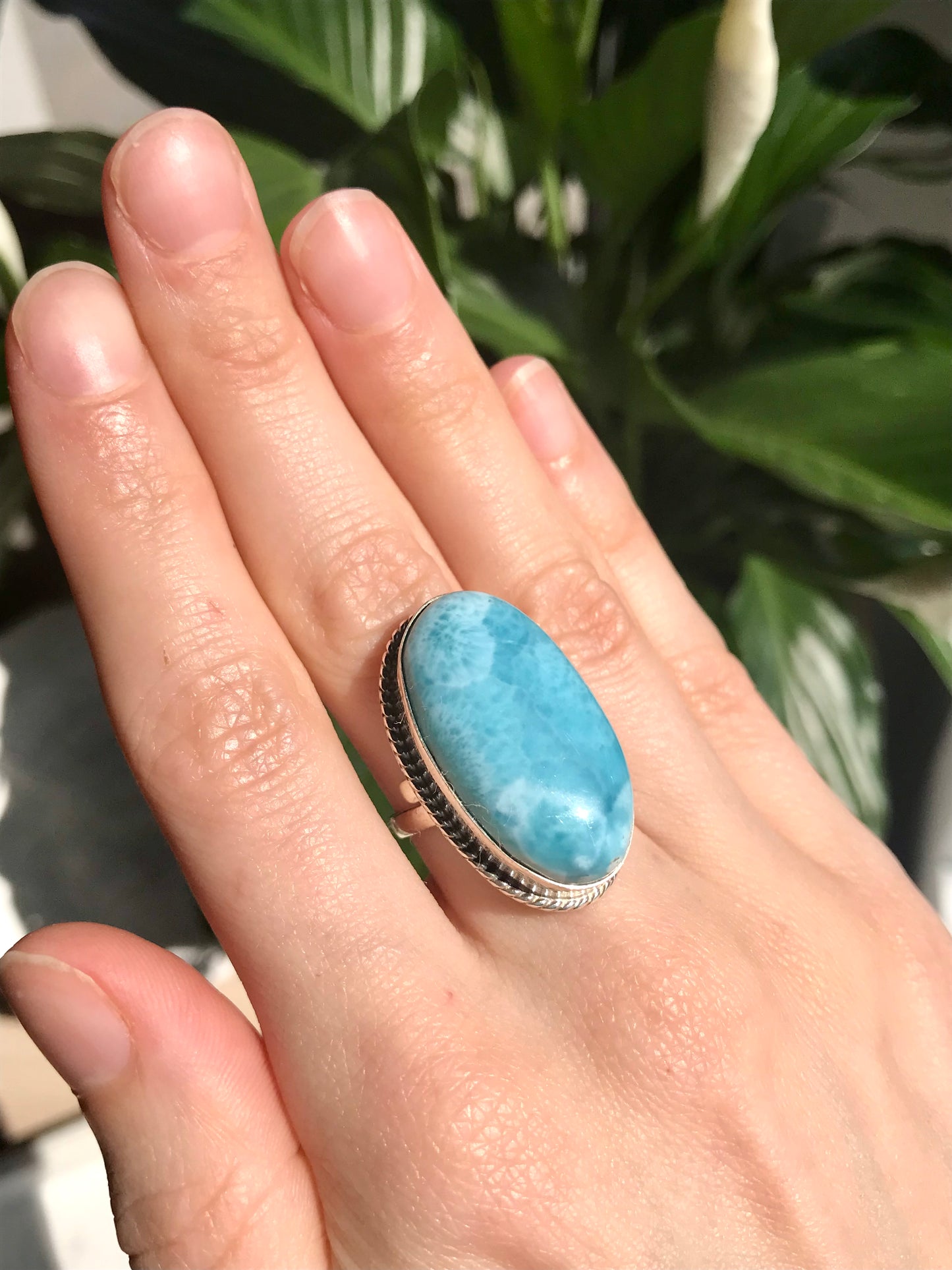 AAA Grade Larimar Adjustable Silver Ring 06