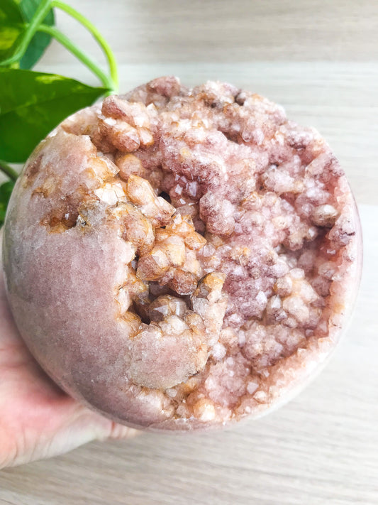XL Hematoid Pink Amethyst Sphere w/Quartz Flower Geodes