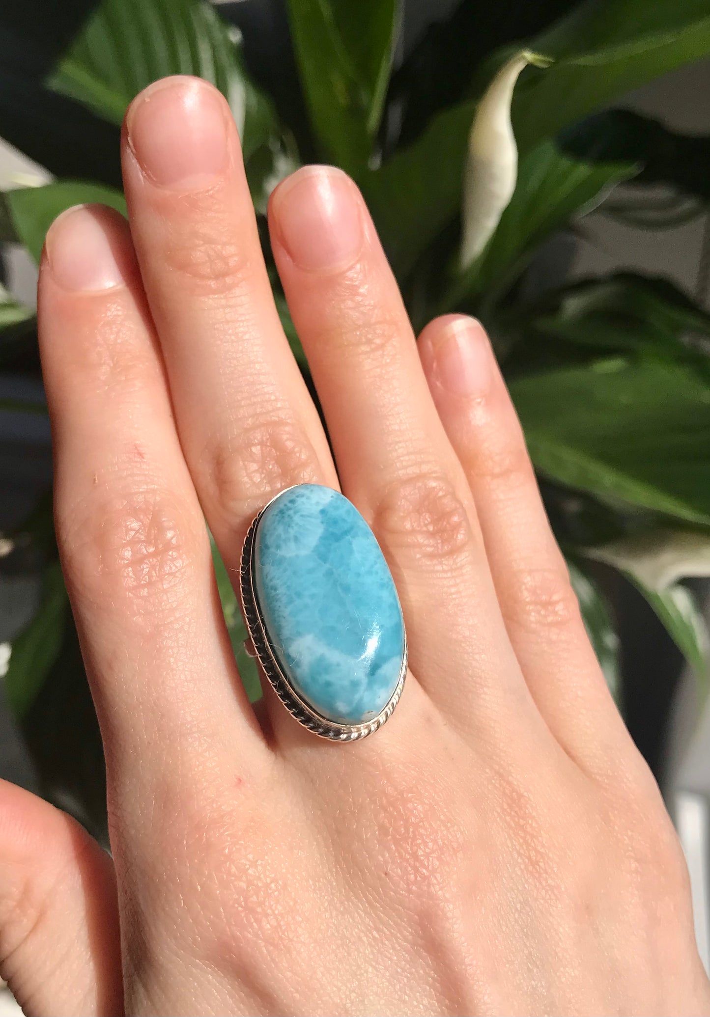 AAA Grade Larimar Adjustable Silver Ring 06
