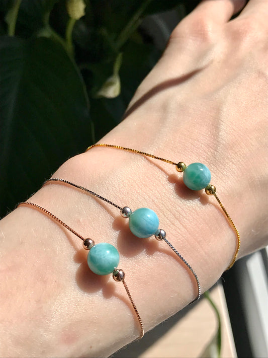 Larimar Bead Bracelet on Sterling Silver Chain